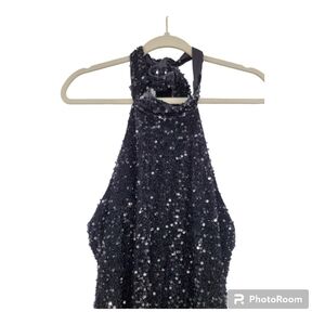 Topshop Halter Mini Dress Sequined  NWT  Black 10